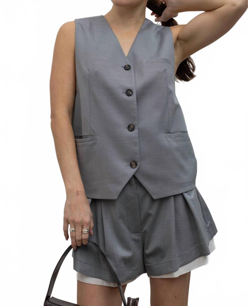 NEW TELA gabriel cool wool button down vest in grey